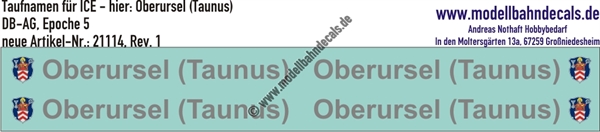 "Nass-Schiebebilder: Taufnamen für ICE ""Oberursel (Taunus)"", DB-AG, Epoche 5. Artikel-Nummer: 21114"