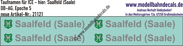 "Nass-Schiebebilder: Taufnamen für ICE ""Saalfeld (Saale)"", DB-AG, Epoche 5. Artikel-Nummer: 21121"