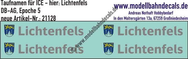 "Nass-Schiebebilder: Taufnamen für ICE ""Lichtenfels"", DB-AG, Epoche 5. Artikel-Nummer: 21128"