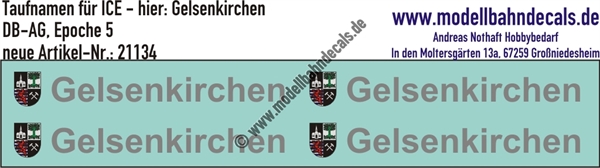"Nass-Schiebebilder: Taufnamen für ICE ""Gelsenkirchen"", DB-AG, Epoche 5. Artikel-Nummer: 21134"