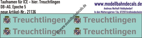 "Nass-Schiebebilder: Taufnamen für ICE ""Treuchtlingen"", DB-AG, Epoche 5. Artikel-Nummer: 21136"