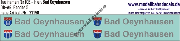 "Nass-Schiebebilder: Taufnamen für ICE ""Bad Oeynhausen"", DB-AG, Epoche 5. Artikel-Nummer: 21158"