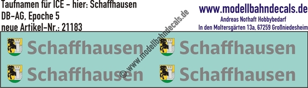 "Nass-Schiebebilder: Taufnamen für ICE ""Schaffhausen"", DB-AG, Epoche 5. Artikel-Nummer: 21183"