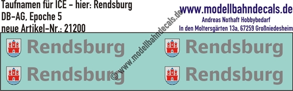 "Nass-Schiebebilder: Taufnamen für ICE ""Rendsburg"", DB-AG, Epoche 5. Artikel-Nummer: 21200"