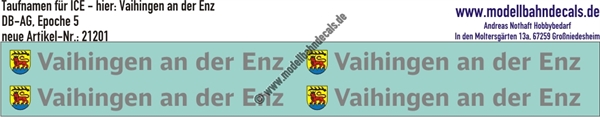 "Nass-Schiebebilder: Taufnamen für ICE ""Vaihingen an der Enz"", DB-AG, Epoche 5. Artikel-Nummer: 21201"