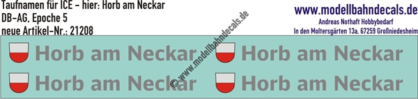 "Nass-Schiebebilder: Taufnamen für ICE ""Horb am Neckar"", DB-AG, Epoche 5. Artikel-Nummer: 21208"