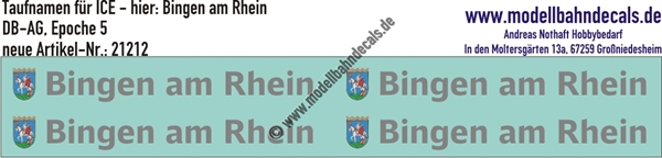 "Nass-Schiebebilder: Taufnamen für ICE ""Bingen am Rhein"", DB-AG, Epoche 5. Artikel-Nummer: 21212"