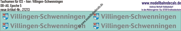 "Nass-Schiebebilder: Taufnamen für ICE ""Villingen-Schwenningen"", DB-AG, Epoche 5. Artikel-Nummer: 21213"