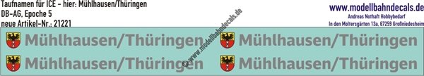"Nass-Schiebebilder: Taufnamen für ICE ""Mühlhausen/Thüringen"", DB-AG, Epoche 5. Artikel-Nummer: 21221"