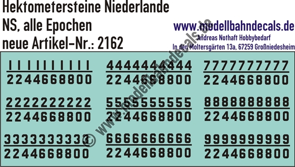 Nass-Schiebebilder: Hektometerbeschriftung Niederlande Schwarz. Artikel-Nummer: 2162