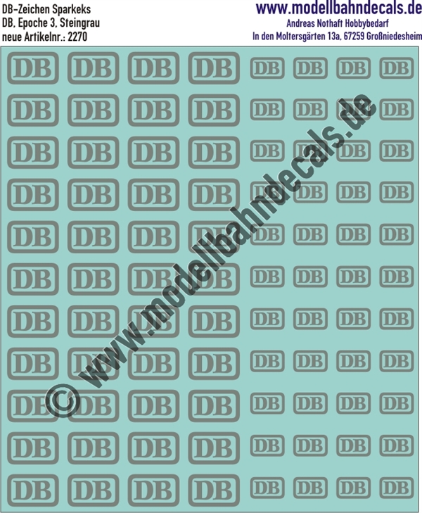 "Nass-Schiebebilder: DB-Zeichen ""Sparkeks"" RAL 7030 Steingrau. Artikel-Nummer: 2270"