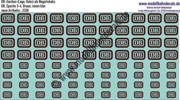 Nass-Schiebebilder: DB-Zeichen RAL 8019 Braun Negativkeks. Artikel-Nummer: 2330