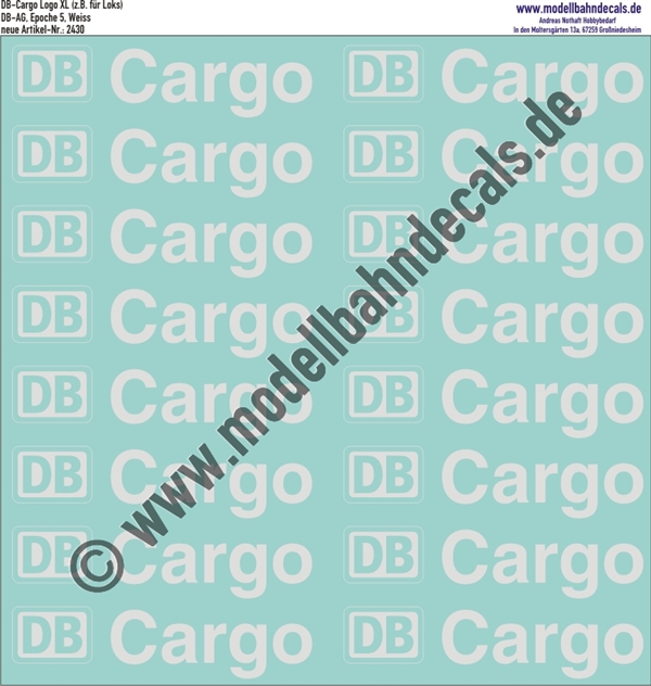 "Nass-Schiebebilder: DB-Cargo für Loks, Weiss. Artikel-Nummer: 2430"