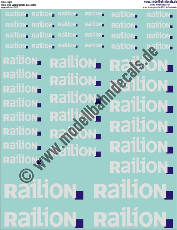 "Nass-Schiebebilder: Railion Weiss, Quadrat Blau rechts. Artikel-Nummer: 2490"