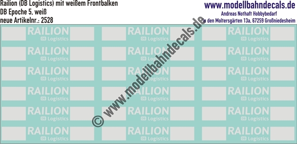 Nass-Schiebebilder: Railion (DB Logistics) Weiss - Stirnbalken Loks. Artikel-Nummer: 2528