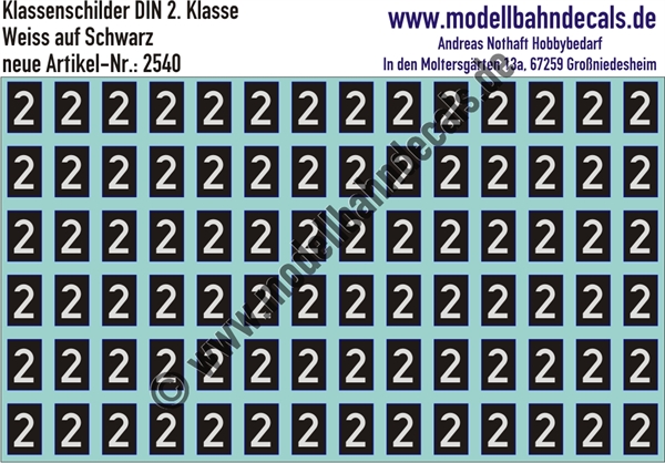 Nass-Schiebebilder: Klassenschilder/Klassenziffern 2. Klasse Weiss auf Schwarz. Artikel-Nummer: 2540