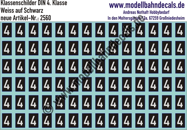 Nass-Schiebebilder: Klassenschilder/Klassenziffern 4. Klasse Weiss auf Schwarz. Artikel-Nummer: 2560