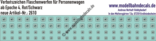 "Nass-Schiebebilder: Verbotsschilder für Personenwagen ""Keine Flaschen aus dem Fenster werfen"" - Rot/Schwarz. Artikel-Nummer: 2610"