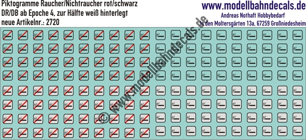 Nass-Schiebebilder: Piktogramme Raucher/Nichtraucher Rot/Schwarz/; die Hälfte Weiss hinterlegt. Artikel-Nummer: 2720
