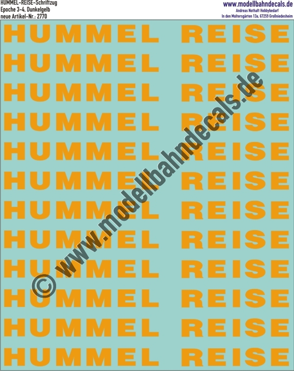 "Nass-Schiebebilder: HUMMEL REISE Schriftzug, Gelb. Artikel-Nummer: 2770"