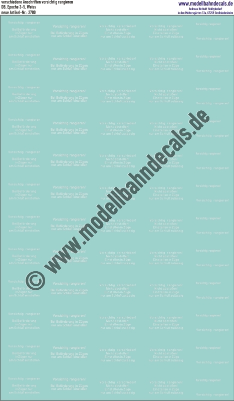 Nass-Schiebebilder: Diverse Schilder Vorsichtig rangieren! Weiss. Artikel-Nummer: 2780