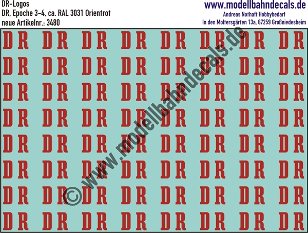 Nass-Schiebebilder: DR-Zeichen RAL 3031 Orientrot. Artikel-Nummer: 3480