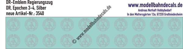 Nass-Schiebebilder: DR-Emblem Regierungszug RAL 9006 Silber. Artikel-Nummer: 3540
