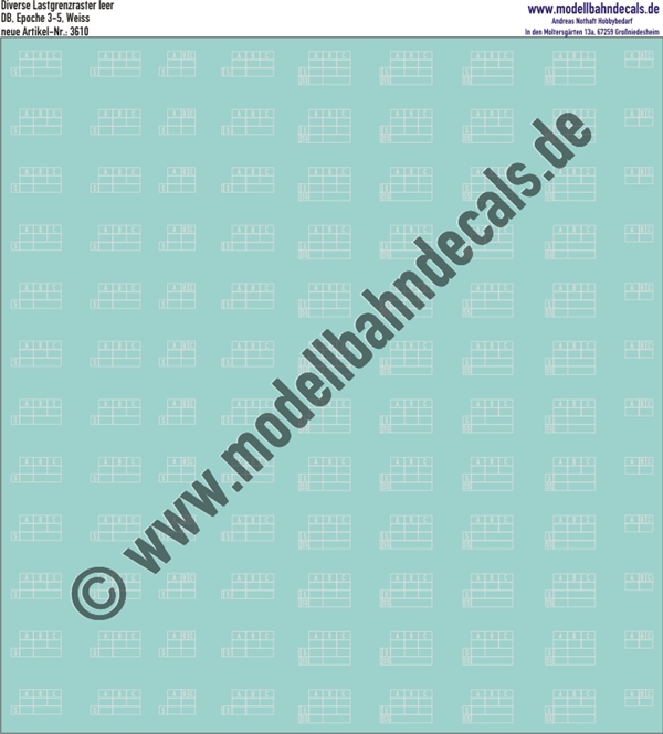 Nass-Schiebebilder: Diverse Lastgrenzraster Weiss. Artikel-Nummer: 3610
