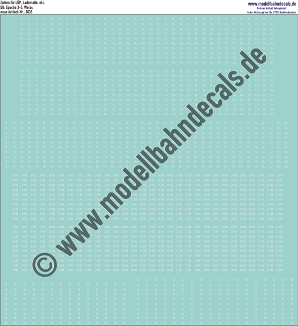 "Nass-Schiebebilder: Zahlen für LüP. etc., Weiss. Artikel-Nummer: 3635"