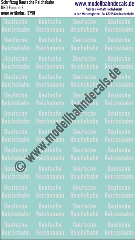 "Nass-Schiebebilder: ""Deutsche Reichsbahn"", Weiss für Güterwagen, 2-zeilig. Artikel-Nummer: 3790"