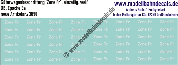 "Nass-Schiebebilder: Güterwagenbeschriftung ""Zone Fr"", einzeilig, Weiss. Artikel-Nummer: 3890"