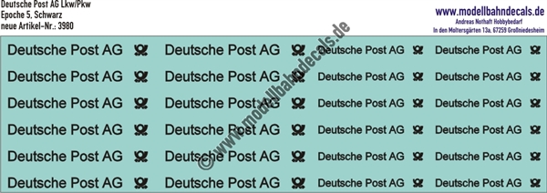 Nass-Schiebebilder: Deutsche Post AG Lkw/Pkw. Artikel-Nummer: 3980