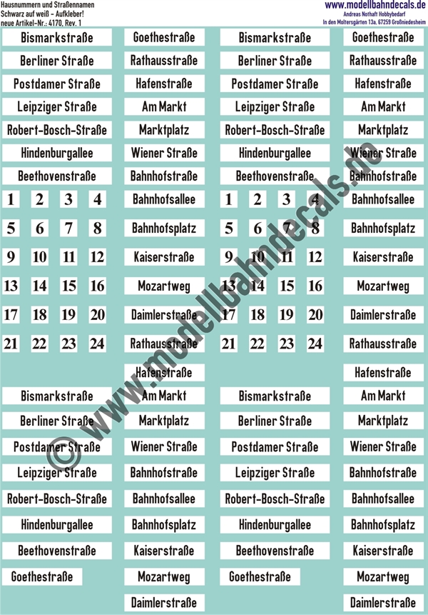 Aufkleber: Hausnummern und Strassennamen Weiss/Schwarz. Artikel-Nummer: 4170