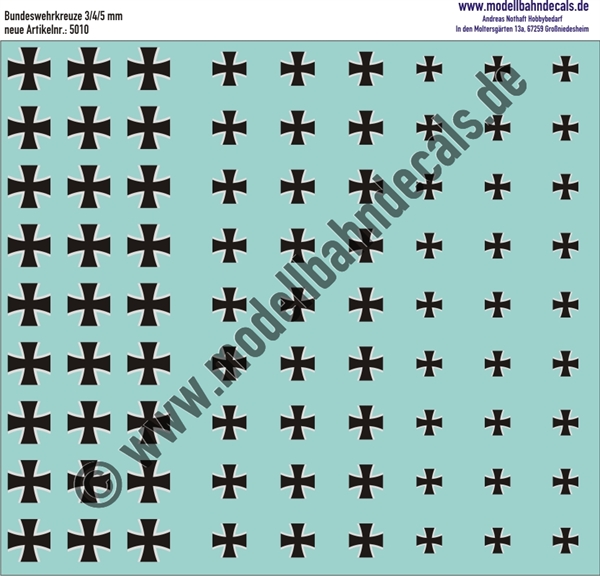 "Nass-Schiebebilder: Bundeswehrkreuze klein, Schwarz/Weiss auf Klar. Artikel-Nummer: 5010"