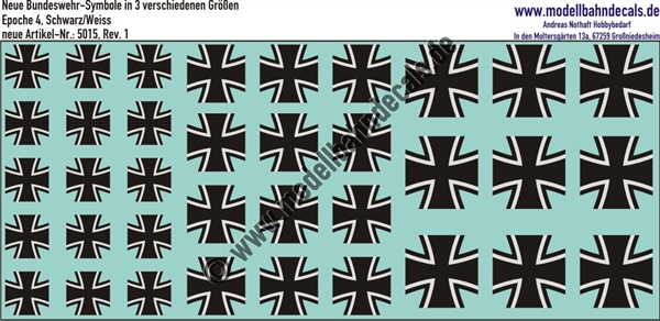 "Nass-Schiebebilder: Neue Bundeswehrsymbole, verschiedene Größen, Schwarz/Weiss auf Klar. Artikel-Nummer: 5015"