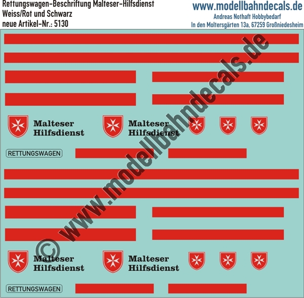 "Nass-Schiebebilder: Malteser: Logos, Zierstreifen Rot, ""Rettungswagen"". Artikel-Nummer: 5130"