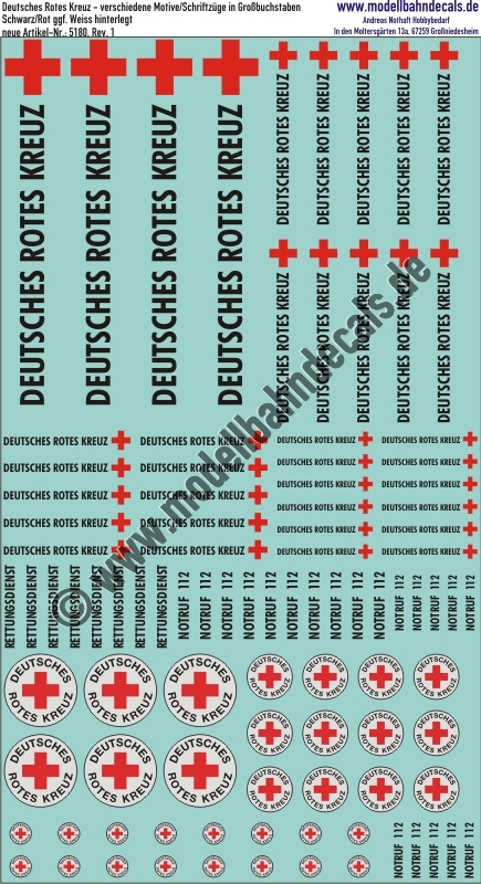 Nass-Schiebebilder: DRK (Deutsches Rotes Kreuz) verschiedene Motive in Grossbuchstaben. Artikel-Nummer: 5180
