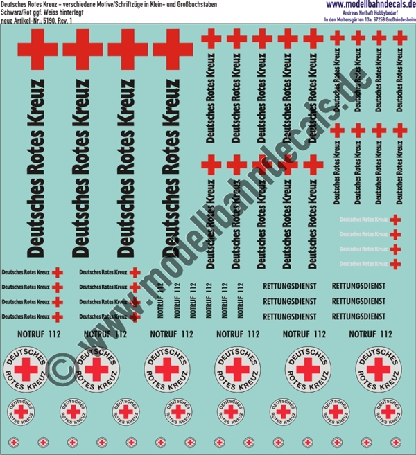 Nass-Schiebebilder: DRK (Deutsches Rotes Kreuz) verschiedene Motive in Klein - und Grossbuchstaben. Artikel-Nummer: 5190