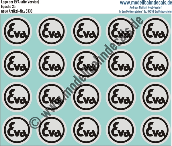 "Nass-Schiebebilder: EVA-Logo Schwarz auf Weiss, alte Version. Artikel-Nummer: 5338"