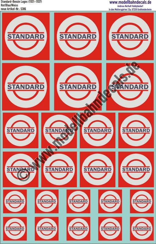 Nass-Schiebebilder: Standard-Benzin Logos (1931-1937). Artikel-Nummer: 5386