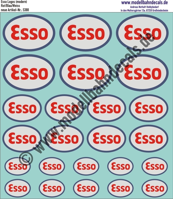 Nass-Schiebebilder: Esso Logos (ab 1950). Artikel-Nummer: 5388