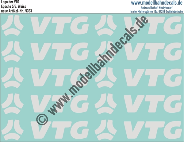 Nass-Schiebebilder: VTG aktuelles Logo - Weiss. Artikel-Nummer: 5393