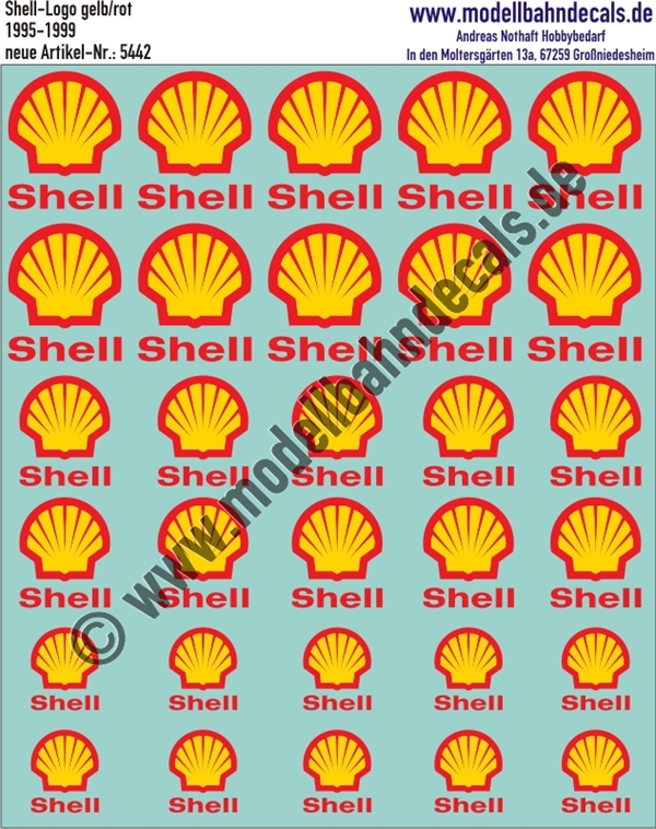 Nass-Schiebebilder: Shell Muschel mit darunterliegendem Schriftzug Hellrot 1995-1999. Artikel-Nummer: 5442