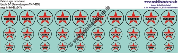 "Nass-Schiebebilder: Caltex-Logos neu (Verwendung 1947-1996), Rot/Schwarz. Artikel-Nummer: 5474"