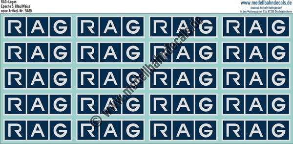 Nass-Schiebebilder: RAG-Logo Blau/Weiss. Artikel-Nummer: 5480