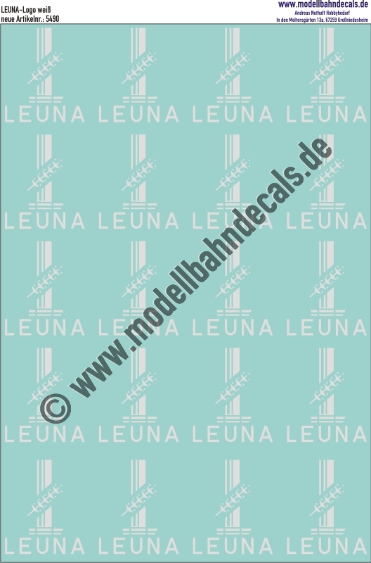 "Nass-Schiebebilder: Leuna-Logo, Weiss. Artikel-Nummer: 5490"