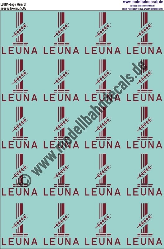 "Nass-Schiebebilder: Leuna-Logo, Weinrot. Artikel-Nummer: 5505"