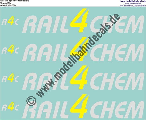 "Nass-Schiebebilder: Logos Rail4Chem (R4C), Gelb und Weiss. Artikel-Nummer: 5520"