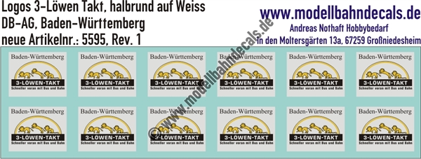 Nass-Schiebebilder: 3-Löwen-Takt halbrund auf weisser Tafel. Artikel-Nummer: 5595