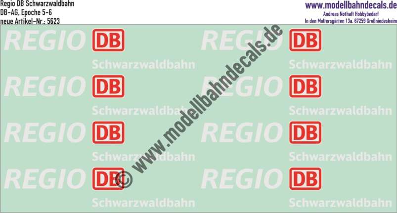 Nass-Schiebebilder: Zusatzbeschriftung DB Regio Schwarzwaldbahn, Rot/Weiss. Artikel-Nummer: 5623
